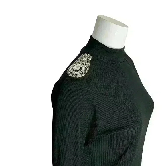 River Island Black Mock Embellished Rhinestone Knit Sweater Size 14 - Picture 10 of 12